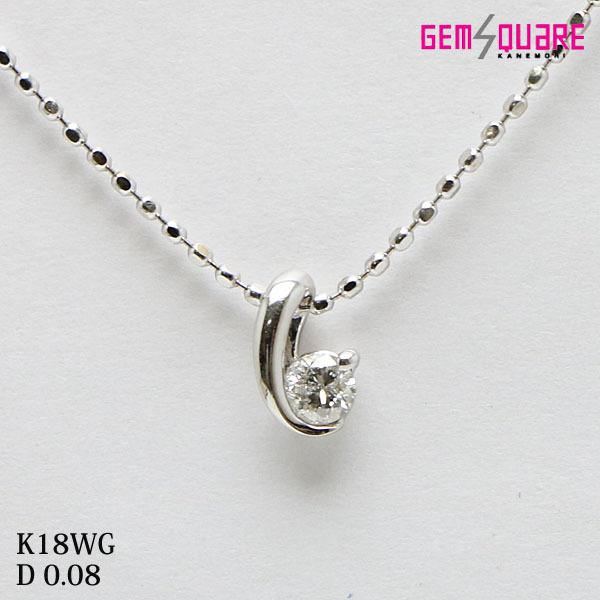 値下げ交渉可】K18WG ダイヤモンド ネックレス D0.08位 39cm 1.4g 美品 