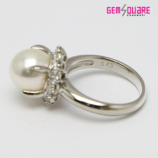 R37 Pt900 あこや真珠大粒9.1mm ダイヤ0.22ct 指輪12号