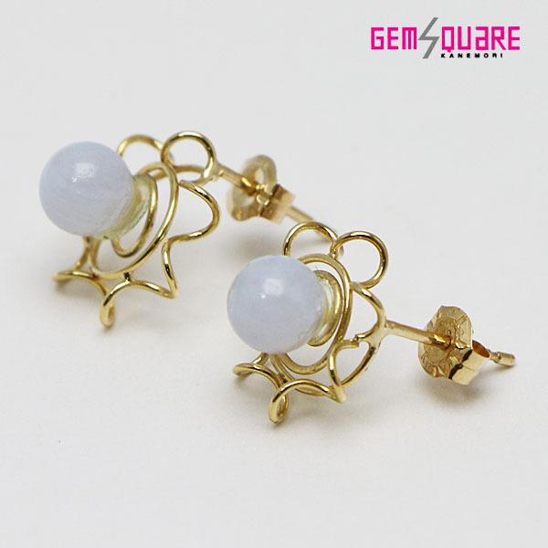 値下げ交渉可】K18YG カルセドニー ピアス ライトブルー 1.2g 美品  