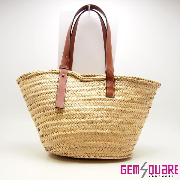 新品同様ロエベバスケットバッグイエローミディアムサイズヤシの