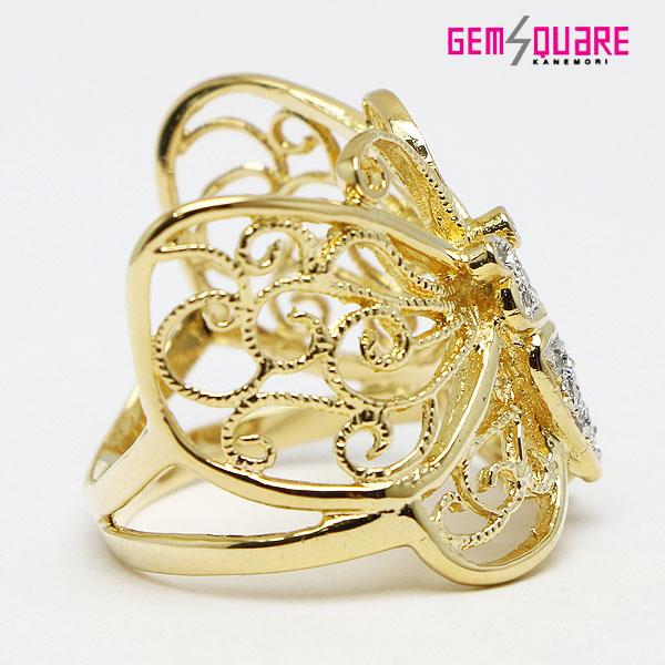 値下げ交渉可】K18YG ダイヤモンド 蝶モチーフ リング 指輪 メレダイヤ