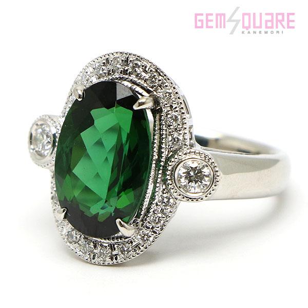 値下げ交渉可】Pt900 グリーントルマリン ダイヤ リング 指輪 TL6.01  