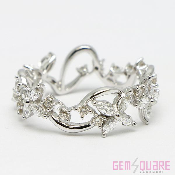 K18＆K18WG＊ダイヤモンド0.10ct＊フラワーモチーフリング です K18YG フラワー ダイヤモンド リング 0.10CT ダイヤモンド フラワー