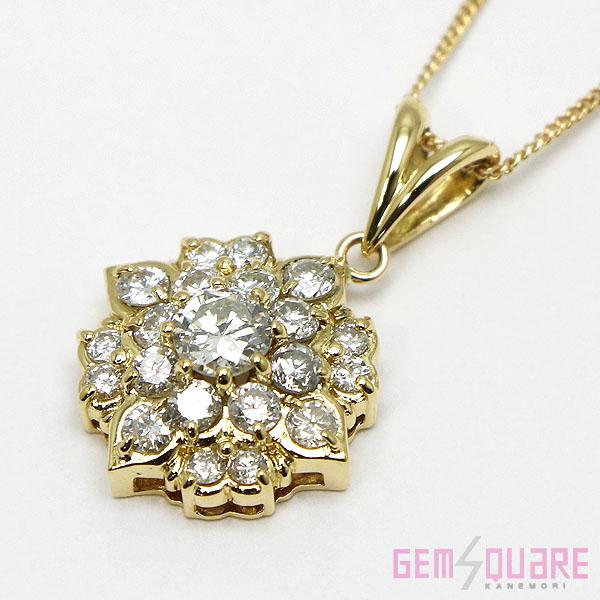 値下げ交渉可】K18YG ダイヤモンド ネックレス D1.00 4.5g 40cm 花 