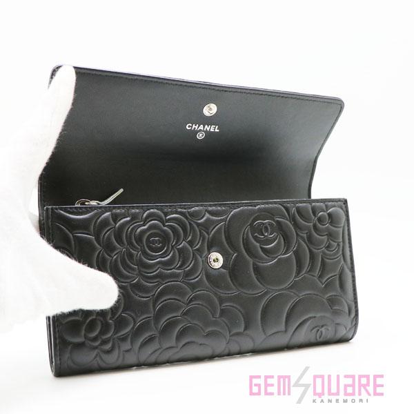 【値下げ交渉可】シャネル CHANEL カメリアエンボス 二つ折長財布 ラムスキン 黒 新品同様品 A82283【質屋出店】 | CHANEL | 04