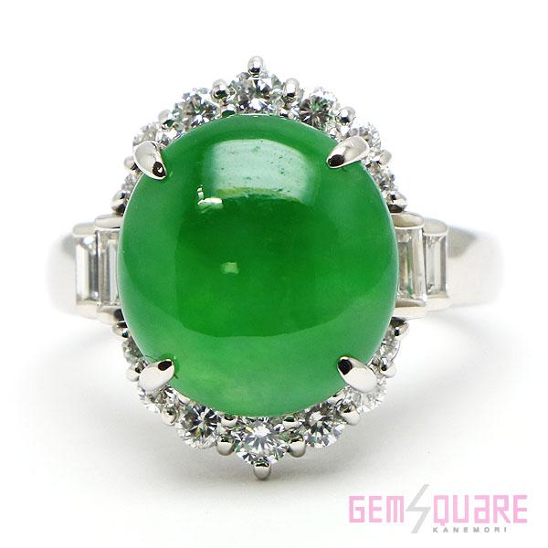 Pt900　翡翠とダイヤモンドのリング　指輪 値下げ交渉可】Pt900 翡翠 ダイヤモンド リング 指輪 ヒスイ H7.73 D1