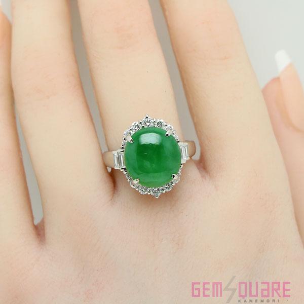 値下げ交渉可】Pt900 翡翠 ダイヤモンド リング 指輪 ヒスイ H7.73 D1