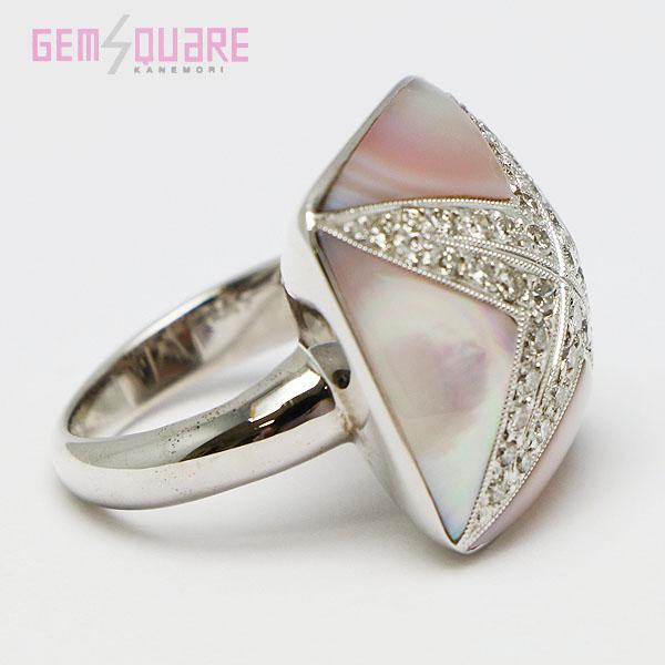 値下げ交渉可】K18WG ダイヤモンド シェル リング 指輪 スクエア  