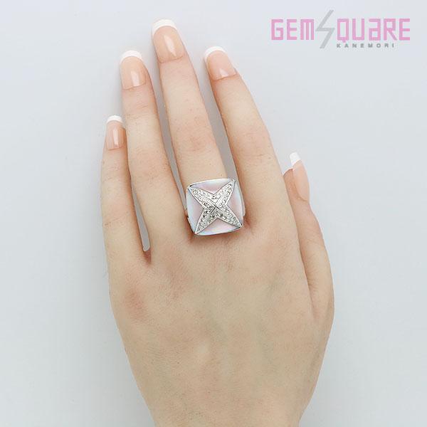 値下げ交渉可】K18WG ダイヤモンド シェル リング 指輪 スクエア  