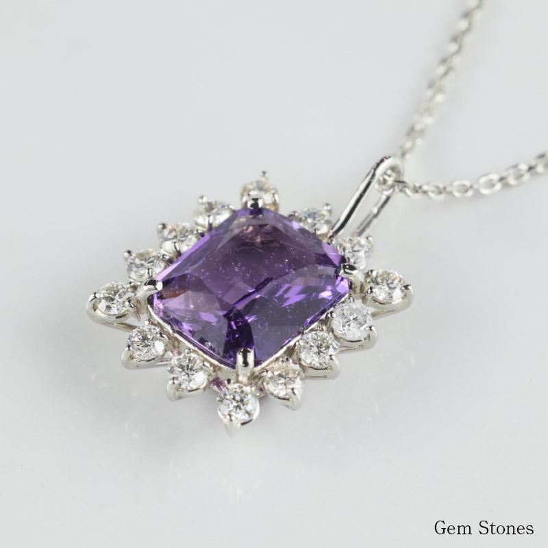 非加熱 パープルサファイア 1.51ct ダイヤモンド 0.28ct ネックレス 
