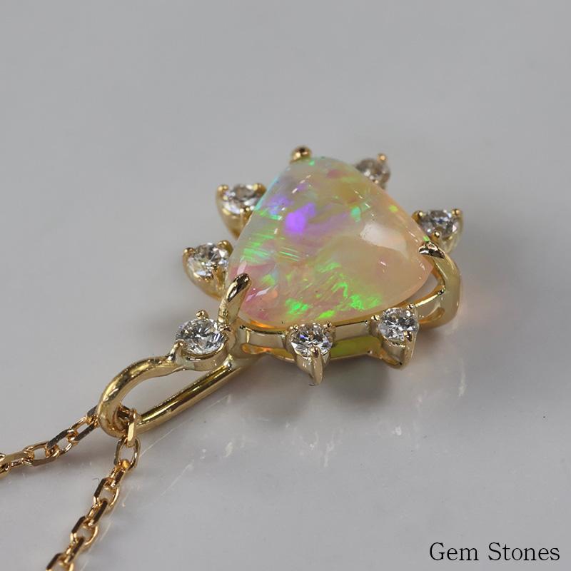 オパール 0.65ct ネックレス 18金 ゴールド ダイヤモンド 0.10ct K18 