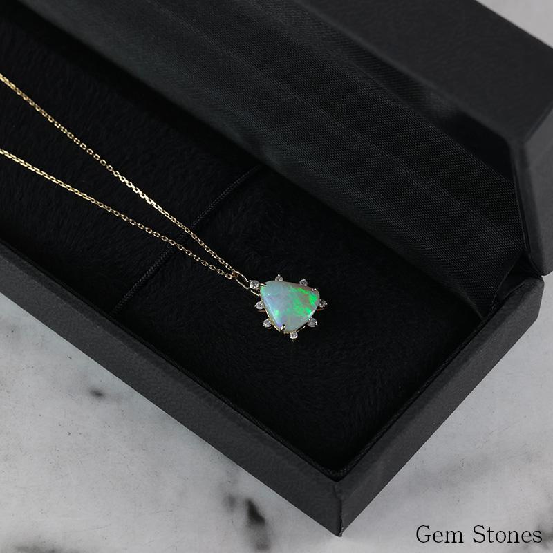 綺麗な合成オパールホワイトゴールドネックレスK10WG