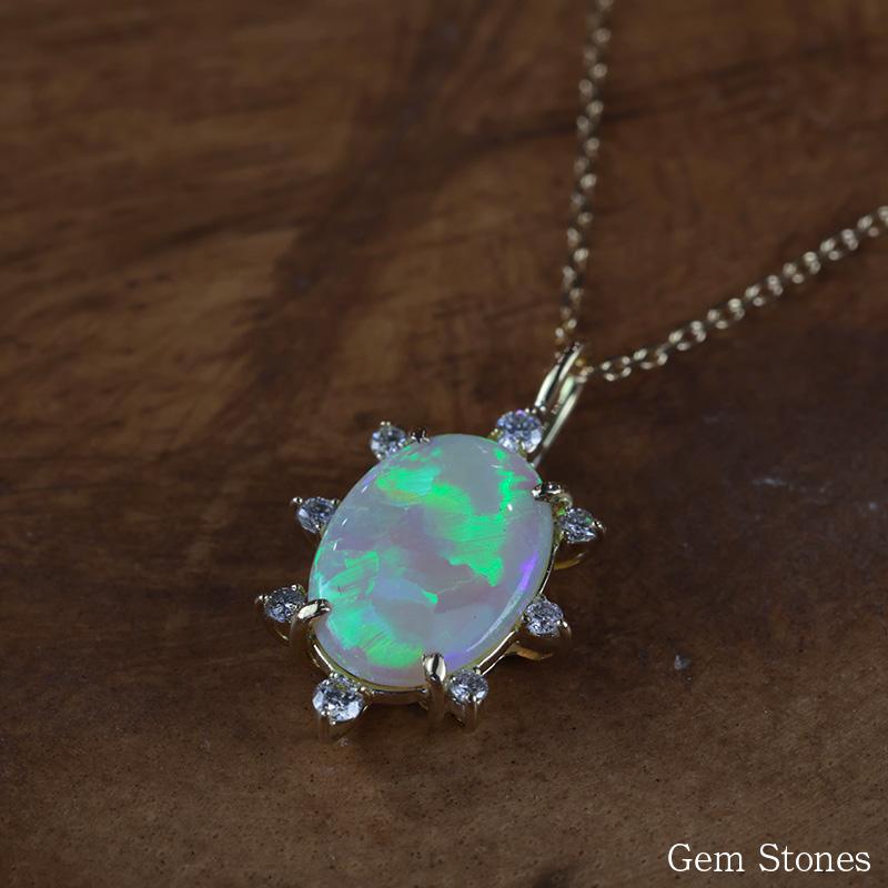 オパール 0.946ct ネックレス 18金 ゴールド ダイヤモンド 0.10ct K18
