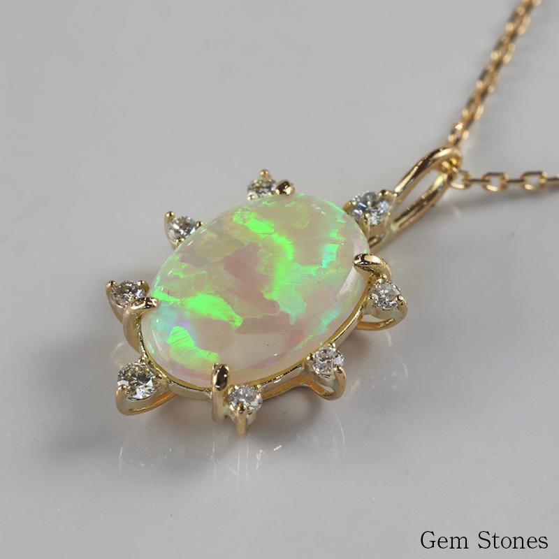 オパール 0.946ct ネックレス 18金 ゴールド ダイヤモンド 0.10ct K18