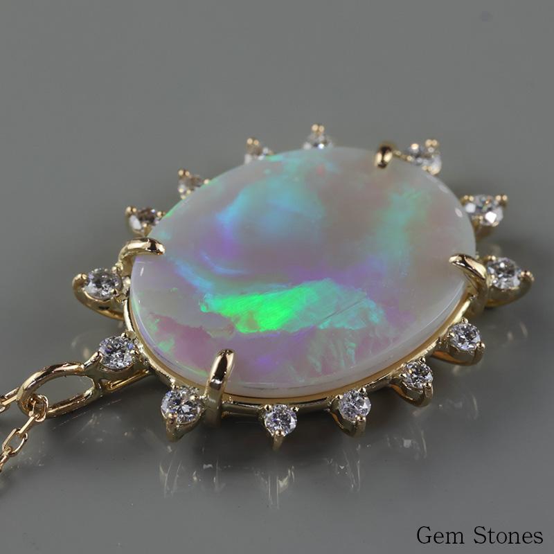 オパール 2.953ct ネックレス 18金 ゴールド ダイヤモンド 0.15ct K18 