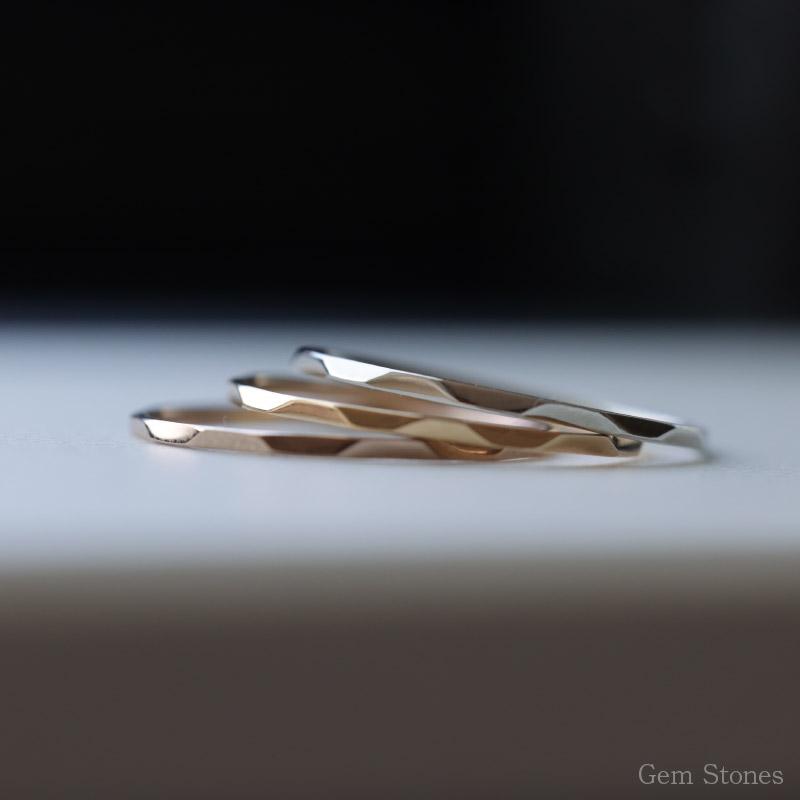 【人気商品】 Fine Ring Tsutime レディース プラチナ ピンク ゴールド リング 1mm K18 Pt900 槌目 指輪 華奢 シンプル 極細 細 ピンキー ペア 誕生日の画像