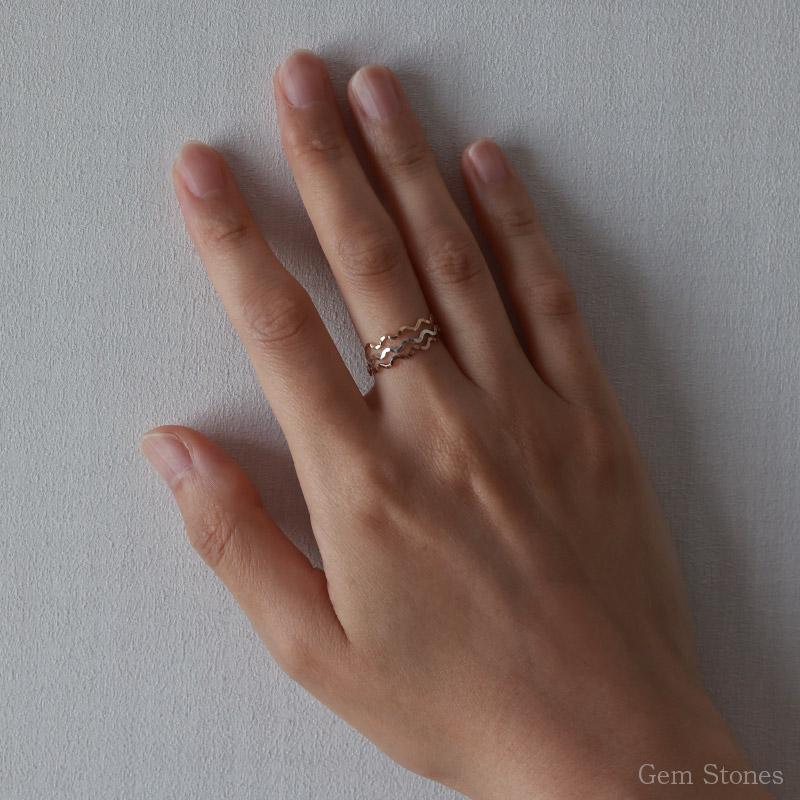 Fine Ring Sazanami レディース プラチナ ピンク ゴールド リング 1mm K18 Pt900 ウェーブ 指輪 華奢 シンプル 極細 細 ピンキー ペア 誕生日の画像