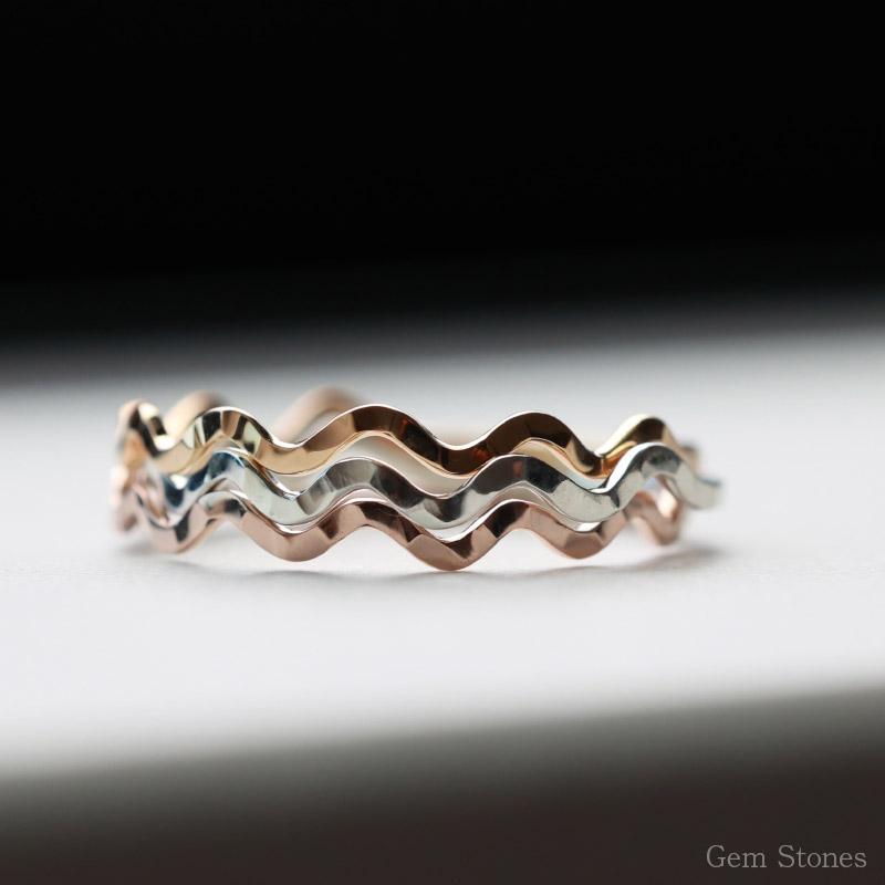 Fine Ring Sazanami レディース プラチナ ピンク ゴールド リング 1mm K18 Pt900 ウェーブ 指輪 華奢 シンプル 極細 細 ピンキー ペア 誕生日の画像