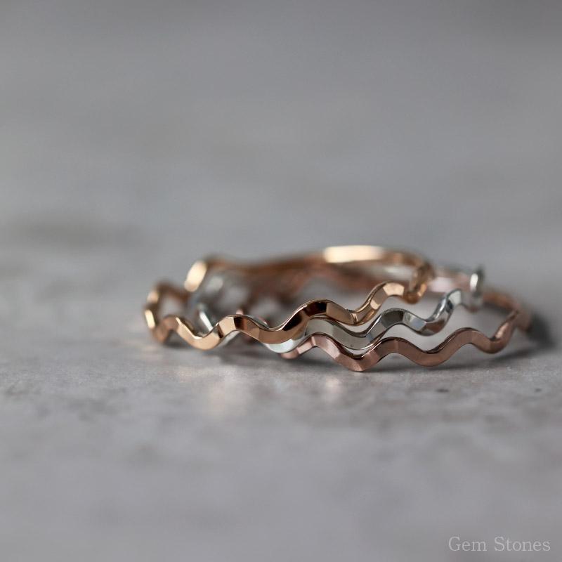 Fine Ring Sazanami レディース プラチナ ピンク ゴールド リング 1mm K18 Pt900 ウェーブ 指輪 華奢 シンプル 極細 細 ピンキー ペア 誕生日の画像