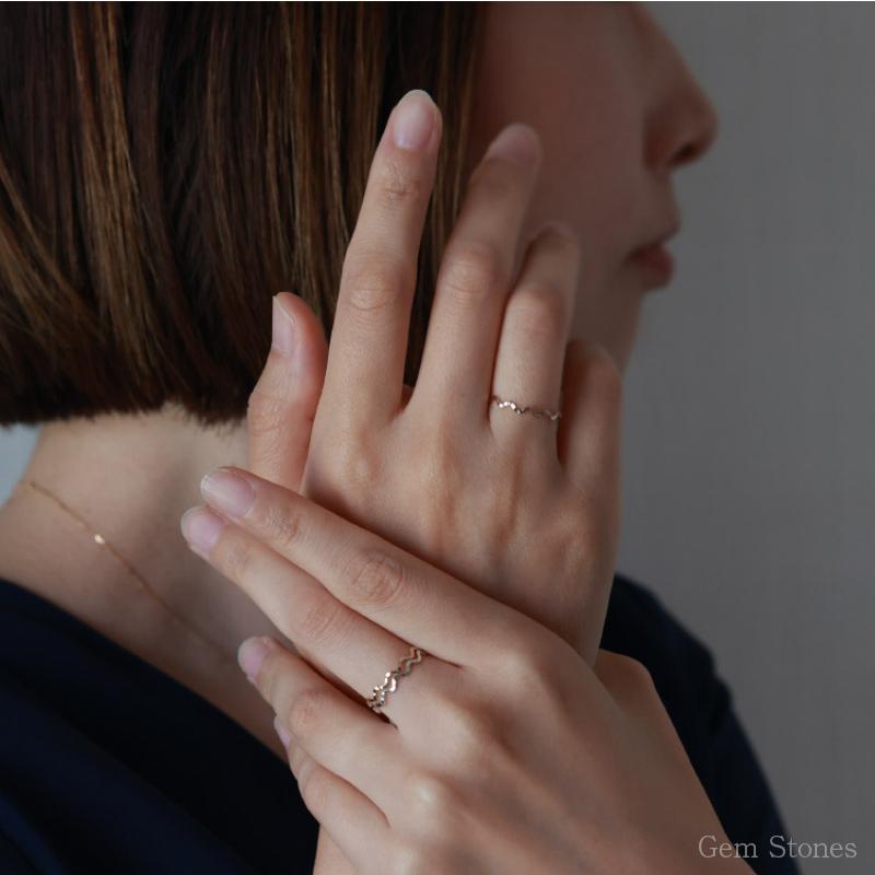 Fine Ring Sazanami レディース プラチナ ピンク ゴールド リング 1mm K18 Pt900 ウェーブ 指輪 華奢 シンプル 極細 細 ピンキー ペア 誕生日の画像