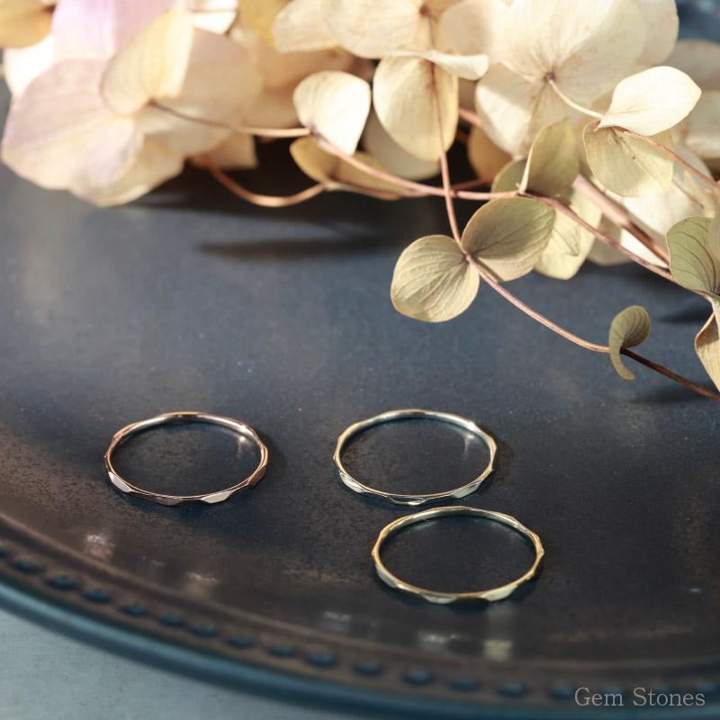 Fine Ring Tsutime 10金 指輪 槌目 リング 華奢 K10 イエロー ホワイト