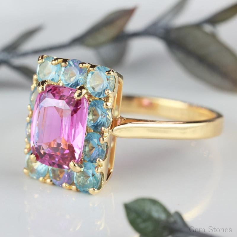 非加熱 ピンク サファイア 1.58ct アクアマリン リング 18金 非加熱 ピンク サファイア 1.58ct アクアマリン リング 18金