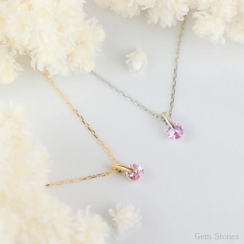ピンク サファイア ネックレス K18 Pt900 レディース ゴールド プラチナ ペンダント シンプル プチ 一粒 華奢 繊細 大人 可愛い おしゃれ 誕生日 プレゼントの画像