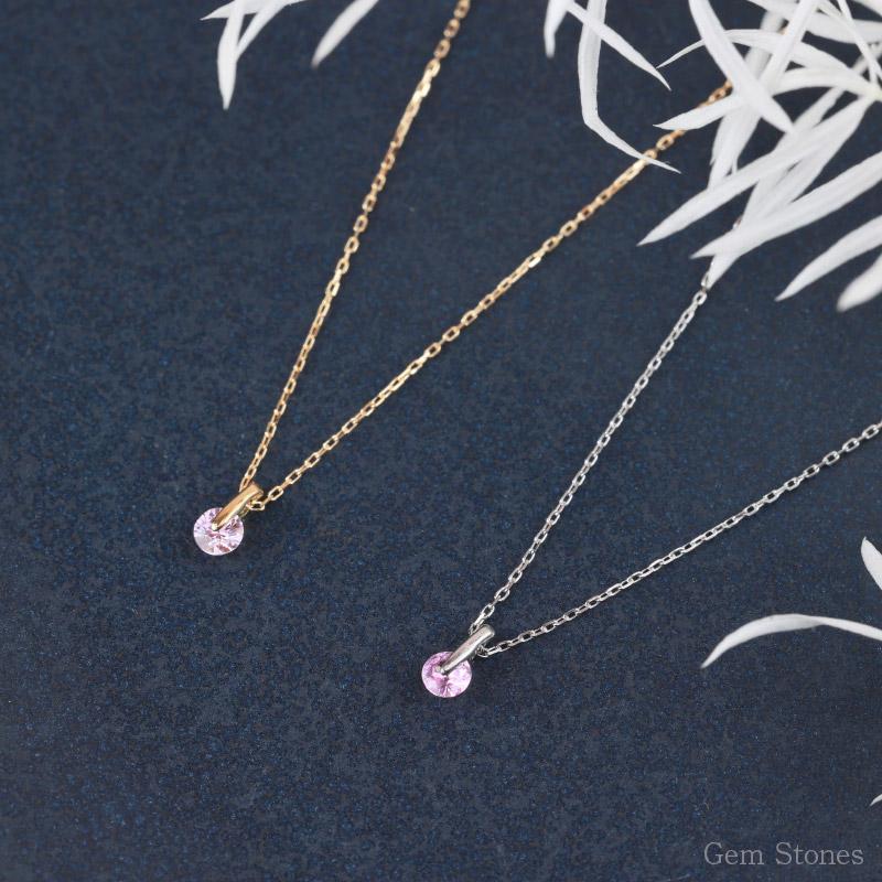 ピンク サファイア ネックレス K18 Pt900 レディース ゴールド プラチナ ペンダント シンプル プチ 一粒 華奢 繊細 大人 可愛い おしゃれ 誕生日 プレゼントの画像