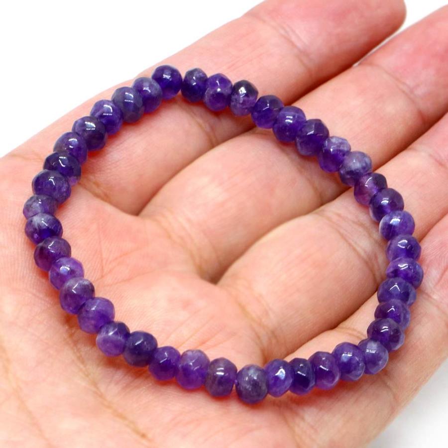 パワーストーン 天然石 ブレスレット アメジスト ボタンカット 4×6mm 数珠 念珠 Bracelet お試し価格 |  | 04