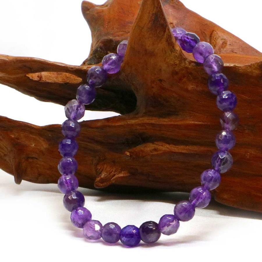 パワーストーン 天然石 ブレスレット アメジスト カット 6mm 数珠 念珠 Bracelet お試し価格 |  | 03