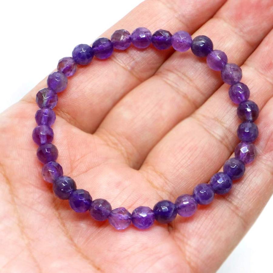 パワーストーン 天然石 ブレスレット アメジスト カット 6mm 数珠 念珠 Bracelet お試し価格 |  | 04