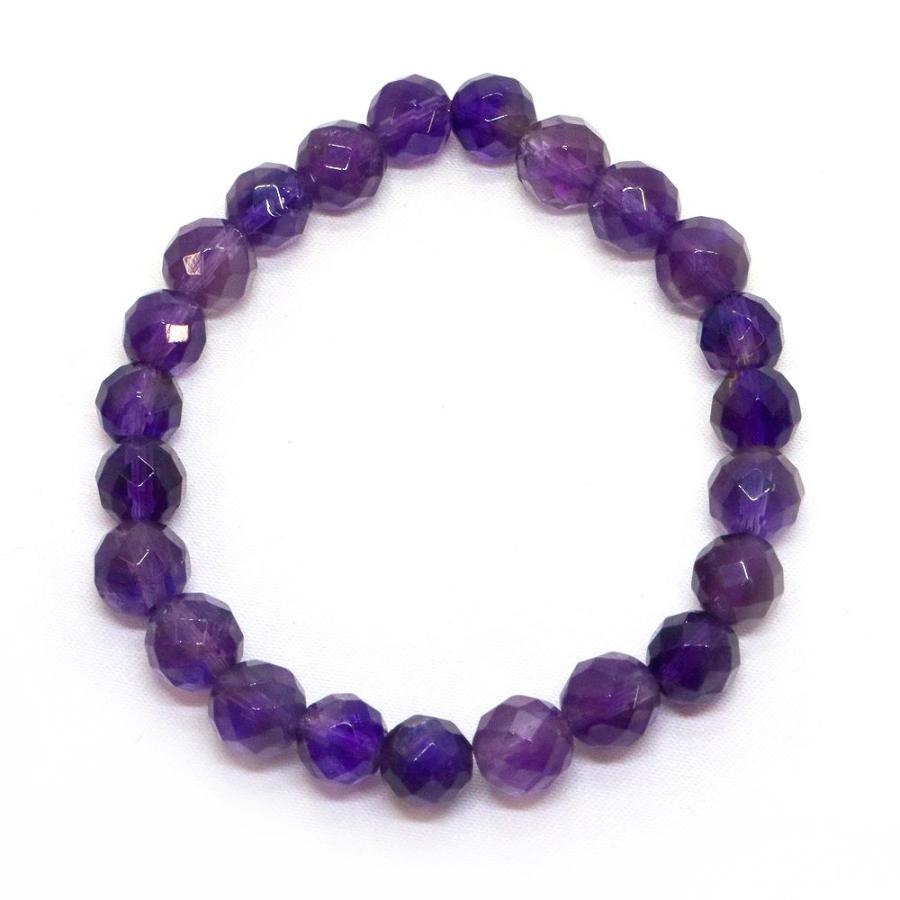 パワーストーン 天然石 ブレスレット アメジスト カット 8mm 数珠 念珠 Bracelet お試し価格 |  | 01