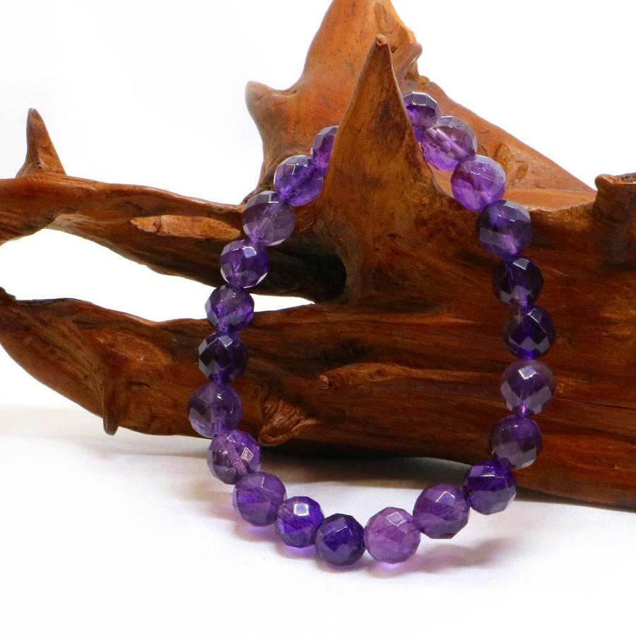 パワーストーン 天然石 ブレスレット アメジスト カット 8mm 数珠 念珠 Bracelet お試し価格 |  | 03