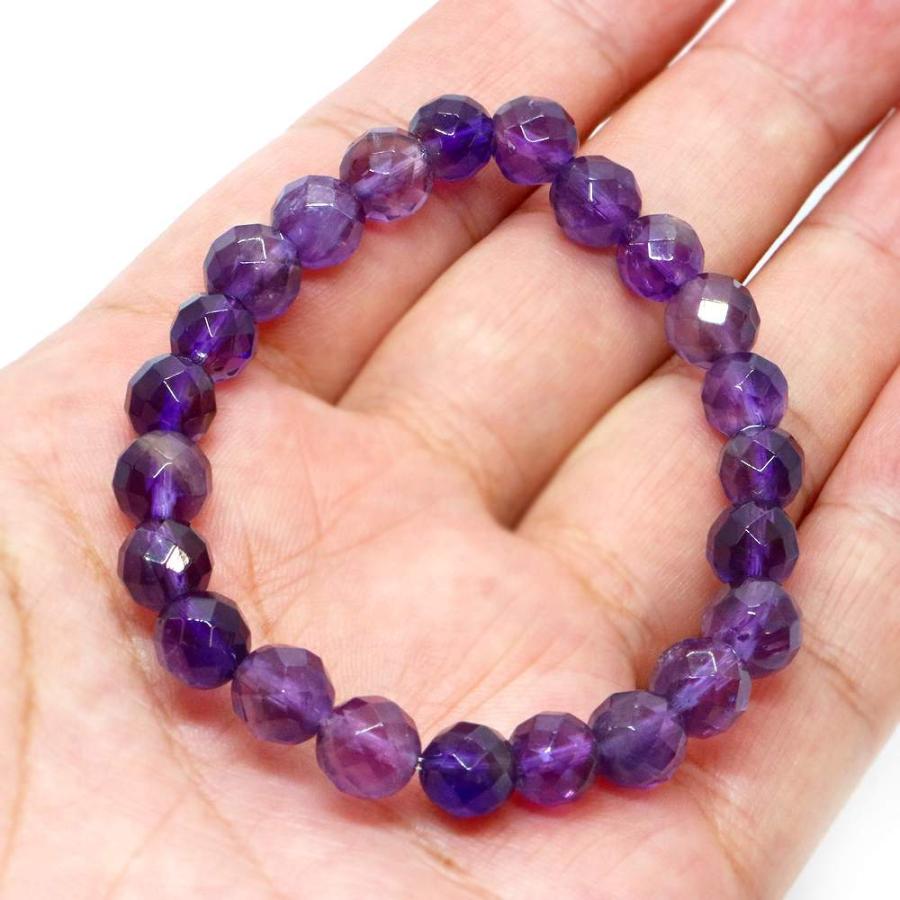 パワーストーン 天然石 ブレスレット アメジスト カット 8mm 数珠 念珠 Bracelet お試し価格 |  | 04