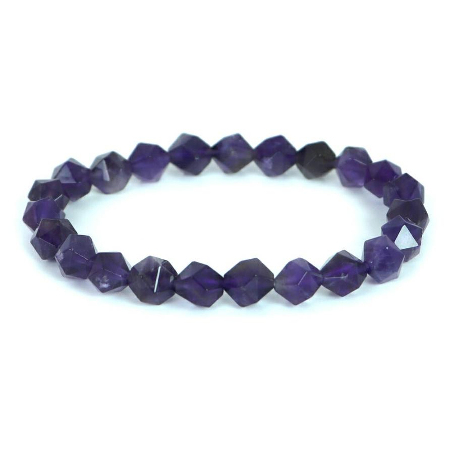 パワーストーン 天然石 ブレスレット アメジスト ダイヤカット 8mm 数珠 念珠 Bracelet お試し価格 | 