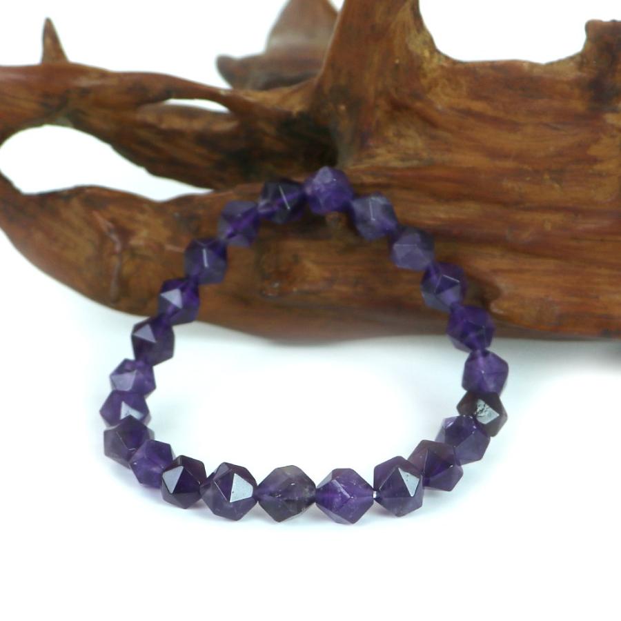 パワーストーン 天然石 ブレスレット アメジスト ダイヤカット 8mm 数珠 念珠 Bracelet お試し価格 |  | 03