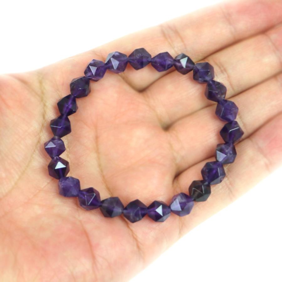 パワーストーン 天然石 ブレスレット アメジスト ダイヤカット 8mm 数珠 念珠 Bracelet お試し価格 |  | 04