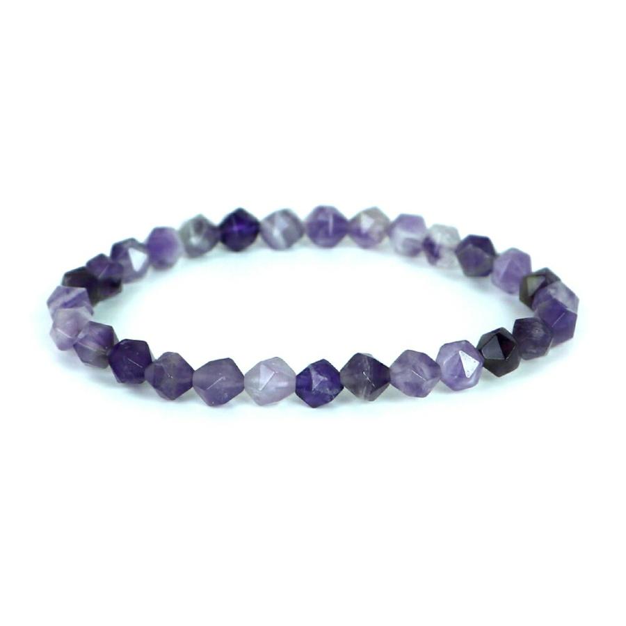 パワーストーン 天然石 ブレスレット シェブロンアメジスト（ドッグティース） ダイヤカット 6mm 数珠 念珠 Bracelet お試し価格 | 