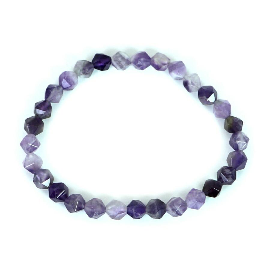 パワーストーン 天然石 ブレスレット シェブロンアメジスト（ドッグティース） ダイヤカット 6mm 数珠 念珠 Bracelet お試し価格 |  | 01