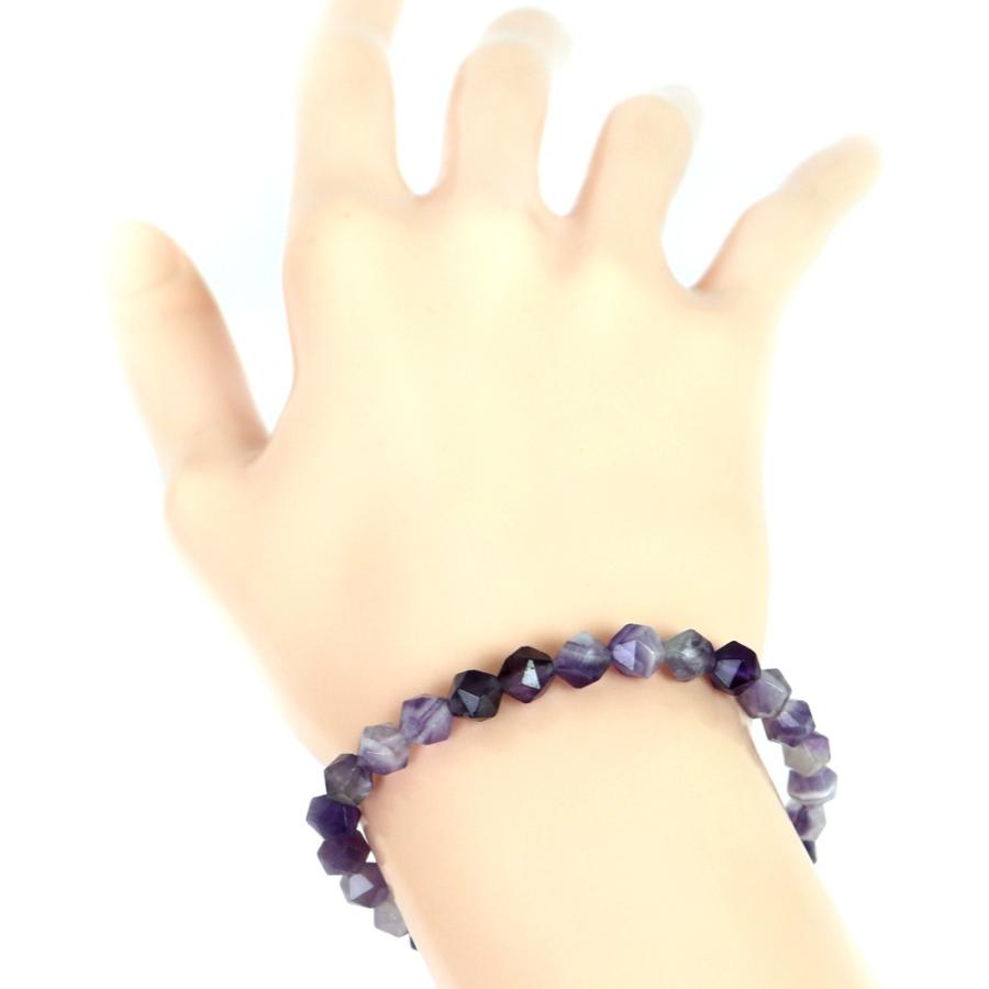 パワーストーン 天然石 ブレスレット シェブロンアメジスト（ドッグティース） ダイヤカット 6mm 数珠 念珠 Bracelet お試し価格 |  | 02