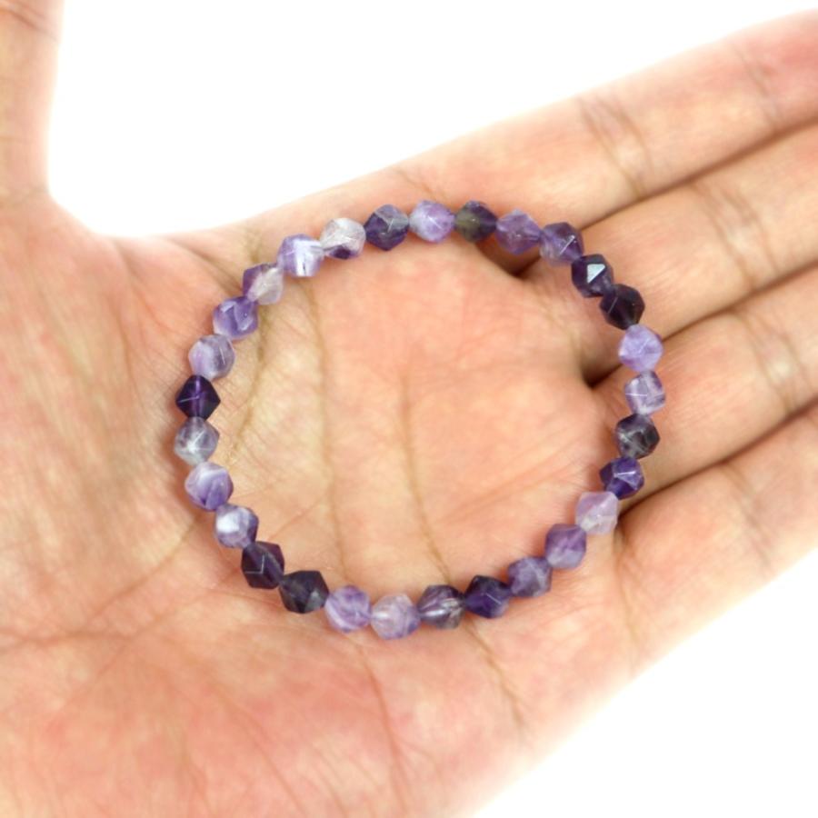 パワーストーン 天然石 ブレスレット シェブロンアメジスト（ドッグティース） ダイヤカット 6mm 数珠 念珠 Bracelet お試し価格 |  | 04