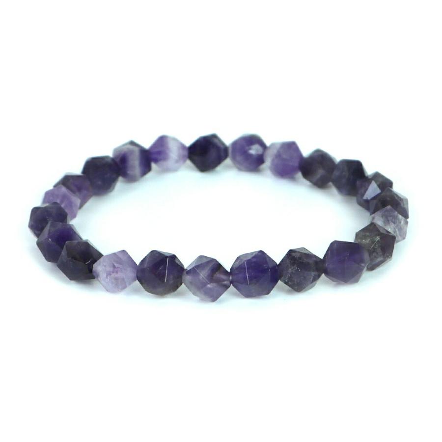 パワーストーン 天然石 ブレスレット シェブロンアメジスト（ドッグティース） ダイヤカット 8mm 数珠 念珠 Bracelet お試し価格 | 