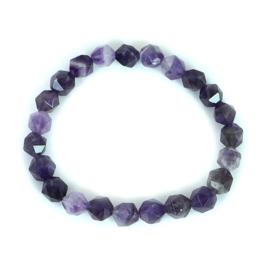 パワーストーン 天然石 ブレスレット シェブロンアメジスト（ドッグティース） ダイヤカット 8mm 数珠 念珠 Bracelet お試し価格 |  | 01