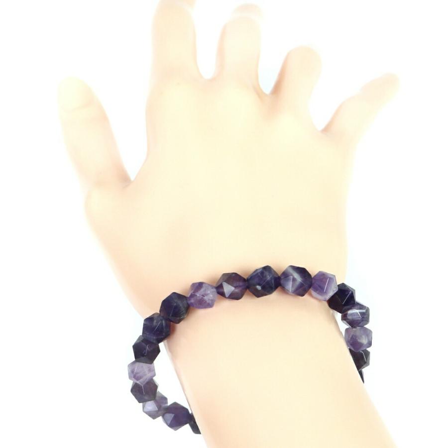 パワーストーン 天然石 ブレスレット シェブロンアメジスト（ドッグティース） ダイヤカット 8mm 数珠 念珠 Bracelet お試し価格 |  | 02
