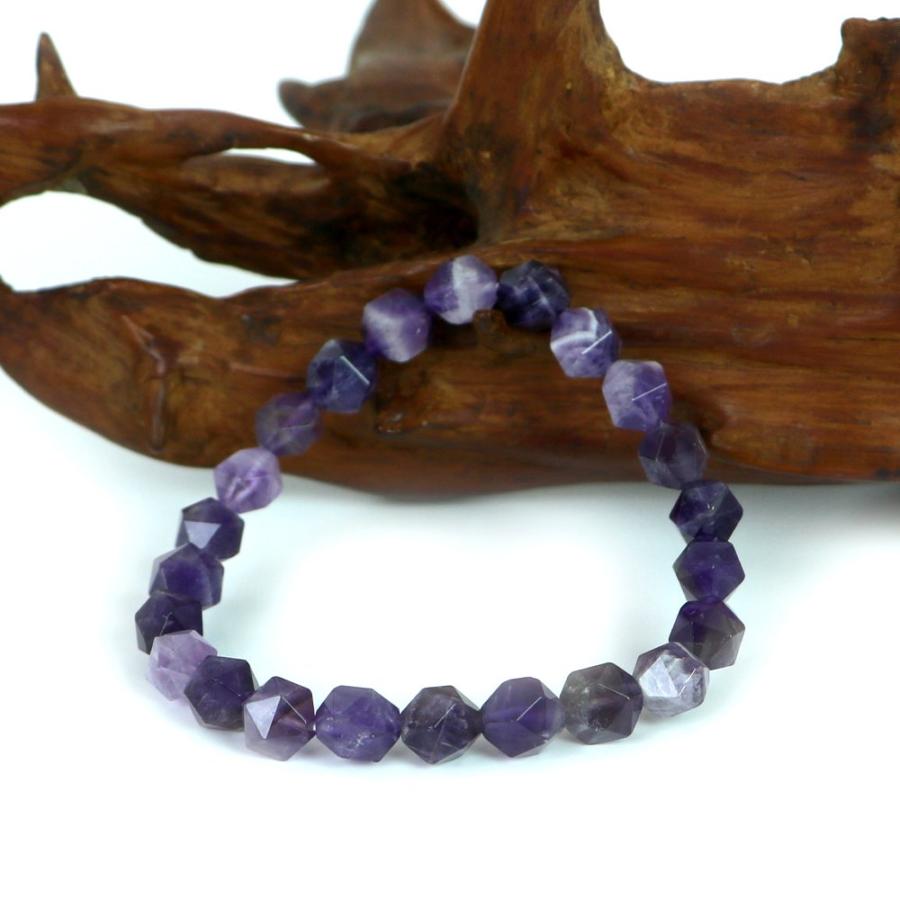 パワーストーン 天然石 ブレスレット シェブロンアメジスト（ドッグティース） ダイヤカット 8mm 数珠 念珠 Bracelet お試し価格 |  | 03