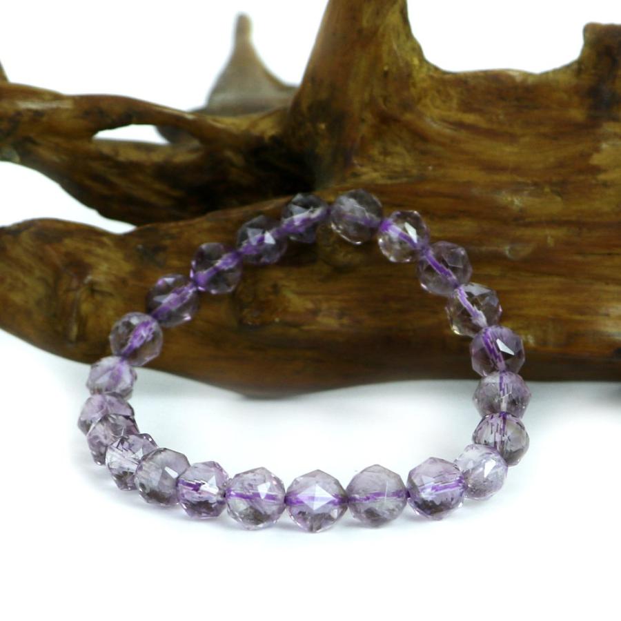 パワーストーン 天然石 ブレスレ ット アメジスト ライトカラー【ダイヤカット】8mm 数珠 念珠 Bracelet お試し価 格 |  | 02