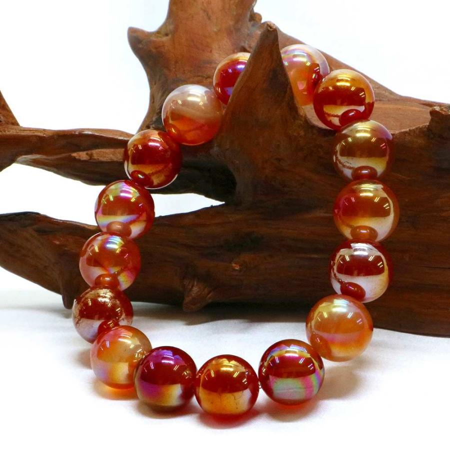パワーストーン 天然石 ブレスレット カーネリアンオーラ 丸玉 12mm 数珠 念珠 Bracelet お試し価格 |  | 03