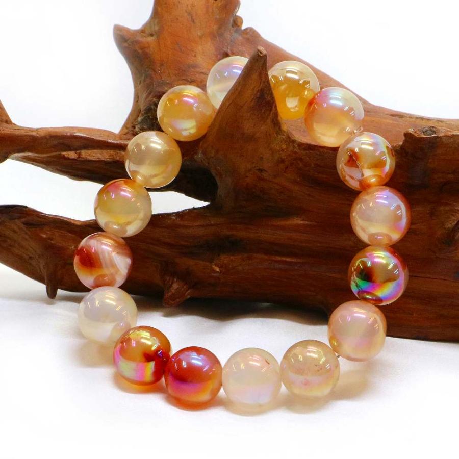 パワーストーン 天然石 ブレスレット カーネリアンオーラ 丸玉 12mm 数珠 念珠 Bracelet お試し価格 |  | 03