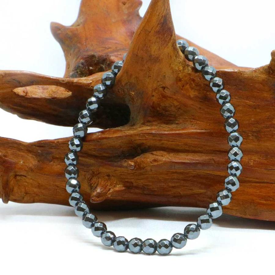 パワーストーン 天然石 ブレスレット ヘマタイト カット 4mm 数珠 念珠 Bracelet お試し価格 |  | 03
