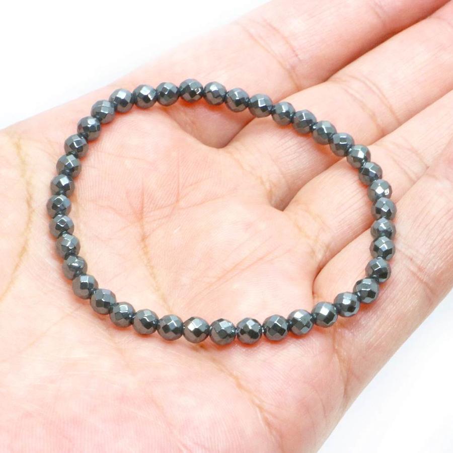 パワーストーン 天然石 ブレスレット ヘマタイト カット 4mm 数珠 念珠 Bracelet お試し価格 |  | 04